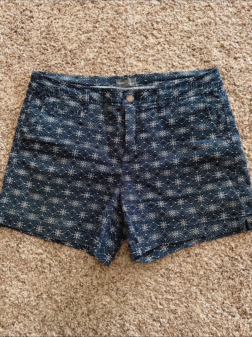 Market & Spruce Navy Blue Patterned Jean Shorts